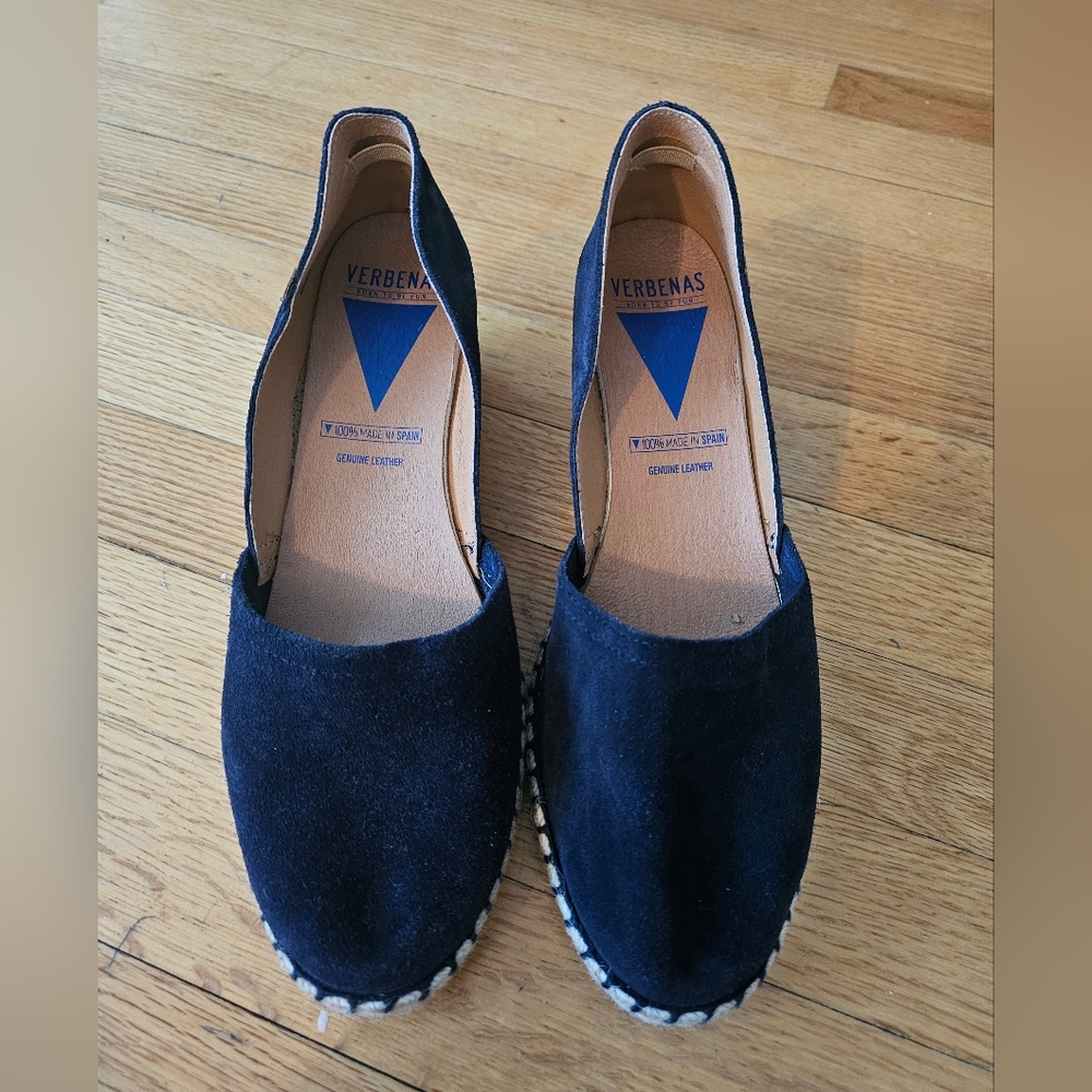 Verbenas Dark Blue Suede Wedges - Made in Spain - Leather - Size 10  / Euro 41